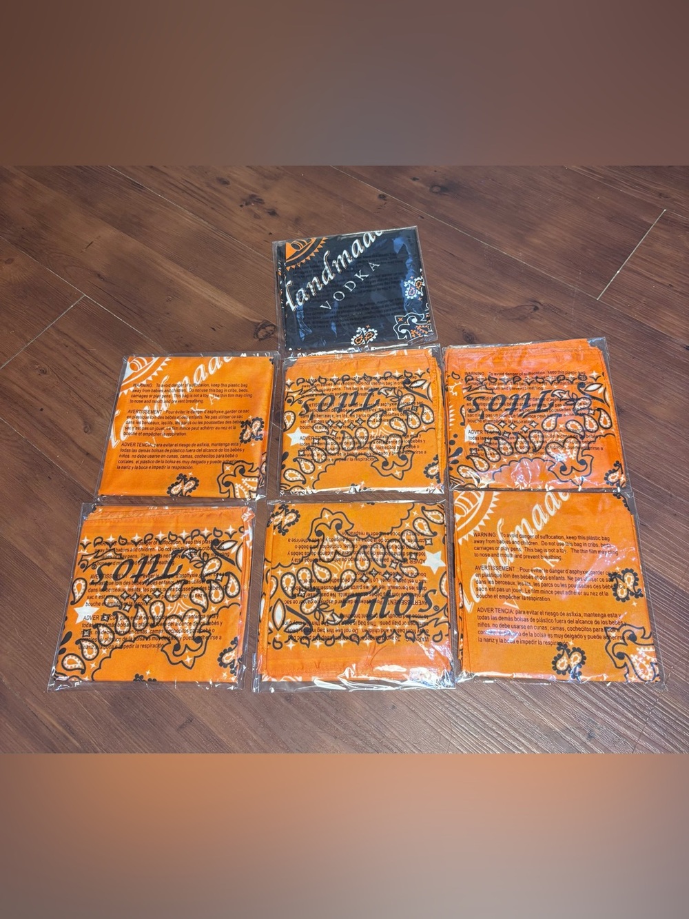 Lot of 7 Unopened Titos Handkerchiefs, Titos Bandanas Bundle NEW